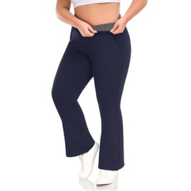 ZERDOCEAN Women's Plus Size Fleece Lined Flare Leggings Crossover High Waist Winter Thermal Yoga Bootcut Pants Bell Bottoms Navy 3X