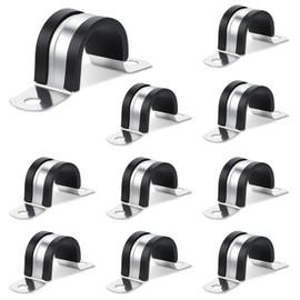 10 Pcs Stainless Steel Conduit Straps, 1 Inch Pipe Clamps, 2 Holes U Bracket Rubber Cushioned Insulated Clamp, Reinforced Rigid Pipe Strap for Pipes Fixing on Various Surfaces