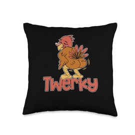 Thanksgiving Shirt Pilgrim Costume Turkey Meat Twerky Turkey Butt Funny Thanksgiving Twerk Dab Dance Throw Pillow, 16x16, Multicolor