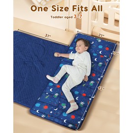 Toddler Nap Mat with Removable Pillow & Minky Blanket, Extra Large Preschool Kids Sleeping Bag for Boys & Girls, Roll Up Nap Mats for Daycare, Blue Dinosaur