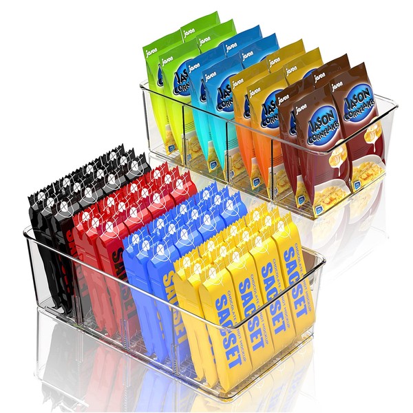 Finew Fridge Organiser Divided, 2 Pack Snack Organiser Bins, Stackable