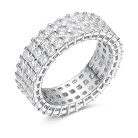 MDFUN Eternity Ring for Women 18K White Gold Plated Cubic Zirconia Band Stackable Engagement Wedding Ring Size 5
