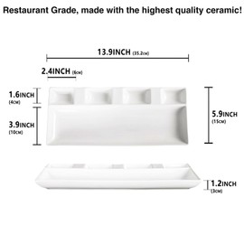 Creativity Home Chip and Dip Serving Set Porcelain Tray Deep Divided Bowl,Set of 2 Divided Platters/Divided Bowls,Lunch&buffet tableware,for Dishwashers,microwaves,ovens safety 13.9 Inch