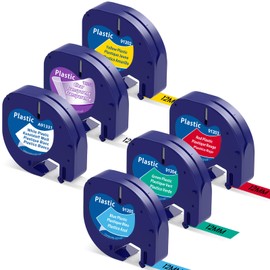 Markurlife 6er Pack Kompatibel mit Dymo LetraTag Etikettenband für Dymo LetraTag 200B Plus LT100H LT100T QX50 Kunststoff für Dymo Etikettenband (Schwarzer auf Weiß/Transparent/Rot/Gelb/Blau/Grün)