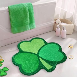 St Patricks Bathroom Rugs Shamrock Decorations Indoor: Irish Non-Slip Plush Tufted Welcome Door Mat, Lucky Clovers Bath Tub Carpet, Saint Patrick's Day Decor for Living Room Kitchen Bedroom Home