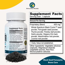 Amazing Herbs Black Seed Fenuzume Bronc-Care, Vegetarian Capsules - Gluten-Free, Non-GMO, Vegan, Enhances Immune Response, Improves Allergic Conditions & General Well-Being - 60 Count