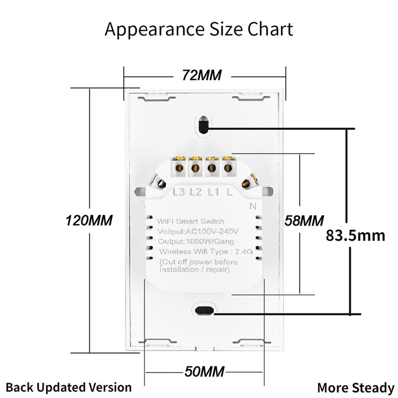 LSLIANGMEI Smart Wi-Fi Light Switch, RF433, No Neutral Wire Required,