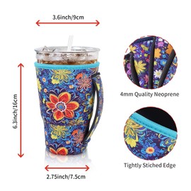 AJLTPA - Paquete de 4 fundas aislantes reutilizables para café helado para bebidas frías, portavasos de neopreno para la mayoría de café, se adapta a tazas grandes de 30 a 32 onzas (flores abstractas