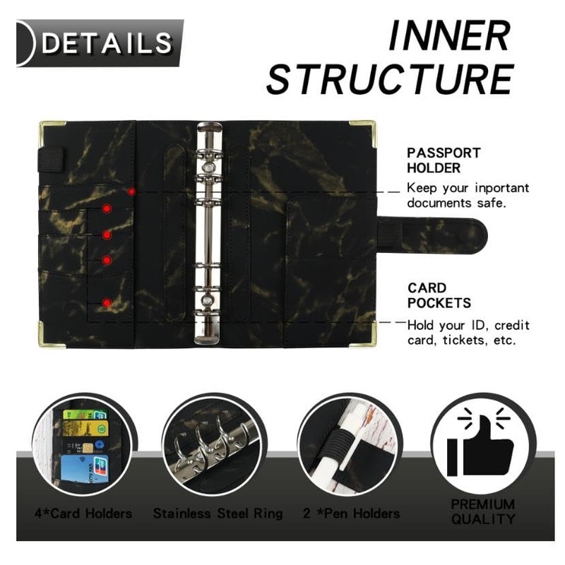 Marble A6 Ring Binder Budget Book Marble Grain Notebook Book