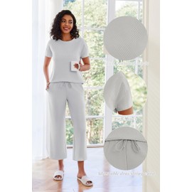 Womens 2 Piece Outfits Sweatsuits Casual Pullover Short Sleeve Tops and Wide Leg Sweatpant Lounge Sets Tracksuit Set