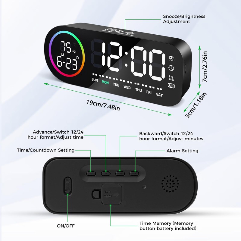 Diboniur Digital Alarm Clock with Large LED Display, Digital Clock,