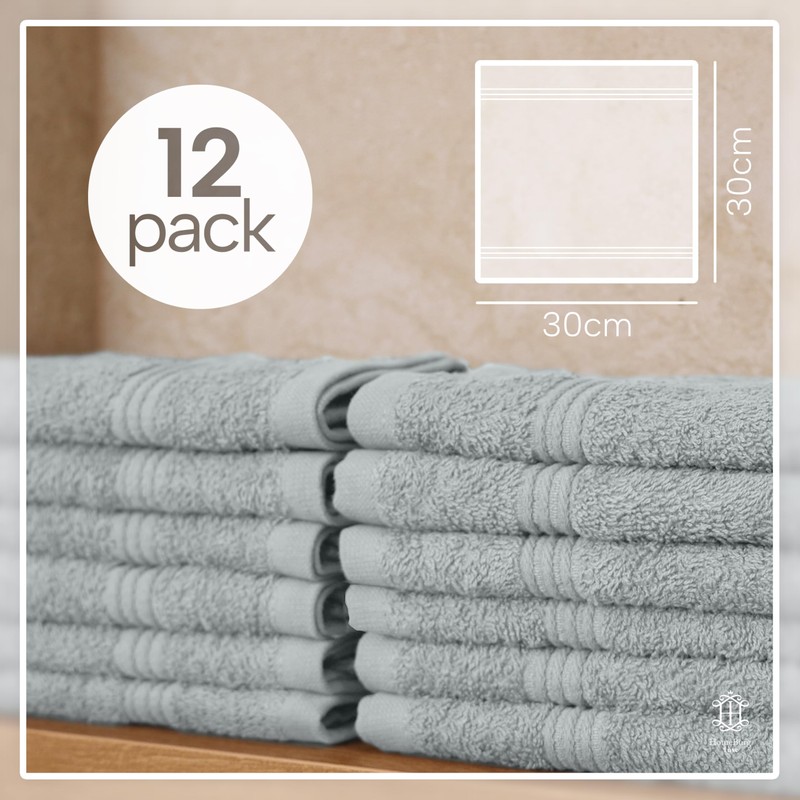 HomeBurg Luxe 12-Piece Washcloth Set - 100% Cotton, Soft &