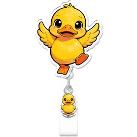 Cute Duck Badge Reel for ID Card, Funny Yellow Duckling Retractable Nurse Alligator Clip Badge Reel for Women and Man, ID Name Tag Badge Holder for Office School Hospital Nurses Doctors Teachers