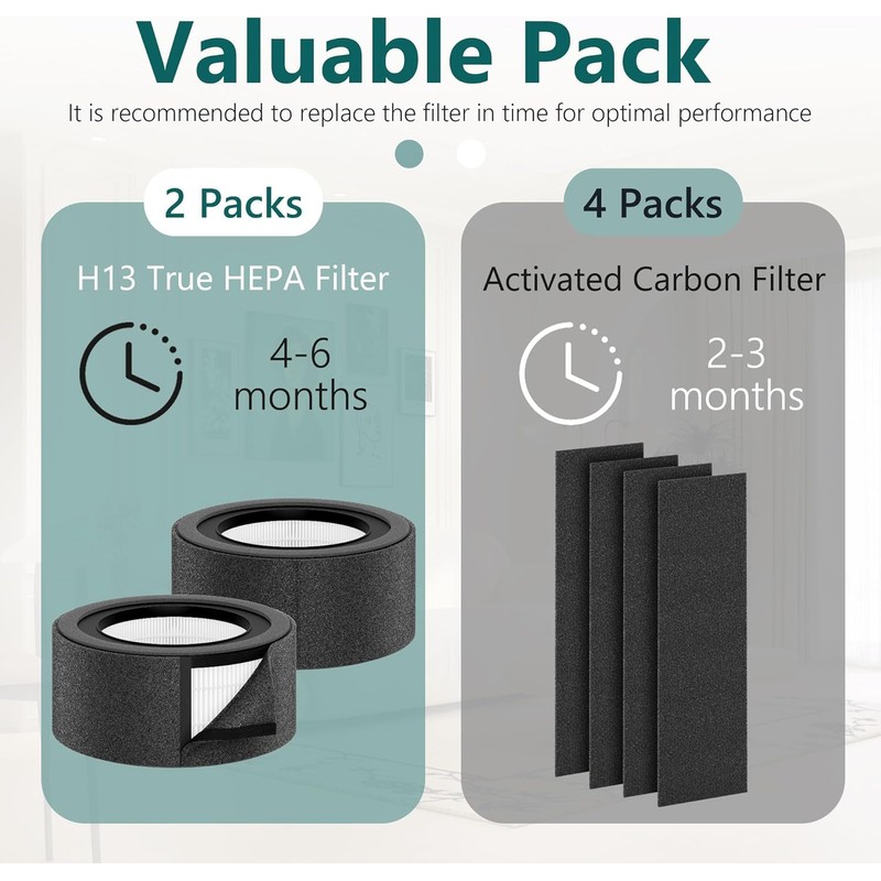 NIVMOWN 【2 PACK】 Z-1000 HEPA-Ersatzfilter und 4 zusätzliche Aktivkohle-Vorfilter, kompatibel