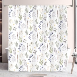 Dazzlewall Floral Shower Curtain White Background, Colourful Herbs Leaves Flowers Botanical Bathroom Curtain 180x180cm, Waterproof Mould Resistant Fabric with 12 Hooks