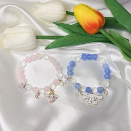 Kawaii Beaded Bracelet, Cinnamoroll Crystal Bead Bracelet, Elastic Attraction Relationship Friendship BFF Best Bracelets for Girls Women Friendship Jewelry, alloy, Crystal