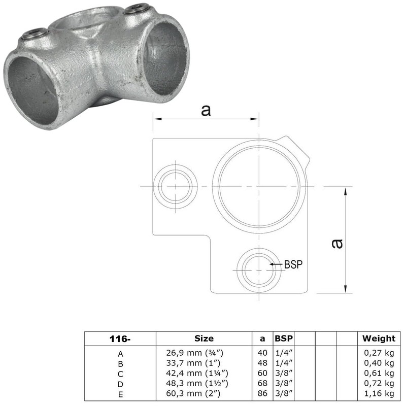 WITTKOWARE Pipe Connector Made of Galvanised Malleable Cast Iron for