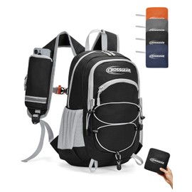 CROSSGEAR 24L Hiking Backpack, Lightweight Foldable Packable Daypack with RFID Pocket, Multi-Pocket, Nylon Small Travel Backpack, Water Resistant for Travel, Camping, Outdoor, Black