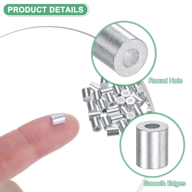 M METERXITY 50-Pack Aluminum Crimping Loop Sleeves, 1.5mm 1/16" Round