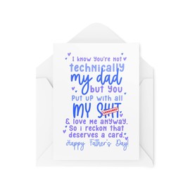 Funny Father's Day Cards - Not Technically My Dad - Thank you Step Dad - Bonus Dad - Like a Dad - Mum Dad Partner - CBH1628
