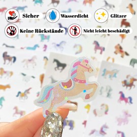 Hongma Horse Glitter Stickers with Glitter Effect, 6 Pieces, Over 150 Motifs, Glitter Stickers, Horse Unicorn Stickers, Holographic for Children, Girls, Scrapbooking, Photo Album, Gifts (Not