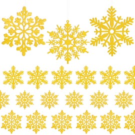 Becellen Pack of 24 Christmas Tree Decorations, Snowflakes, Glitter Paper Christmas Tree Decorations, Snowflake, Christmas Tree Decoration for Christmas Party Decoration