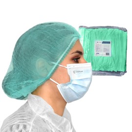 OneProtek Disposable Hair Net, 53 cm, 100 Hair Protection, Green, Nurse's Caps, Disposable Cap, Spun-Fleece Clip Caps, Comfort & Air-Permeable (1)