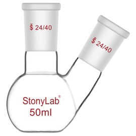 stonylab Flat Bottom Flask FBF, Heavy-Walled 2-Neck Laboratory Flask Borosilicate Glass Flat Base Boiling Piston with 24/40 Standard Joint, 50 ml