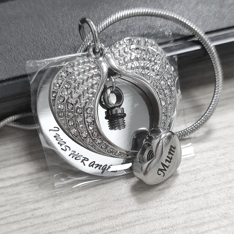 LSxAB Heart Angel Wing Memorial Cremation Urn Ashes Necklaces for