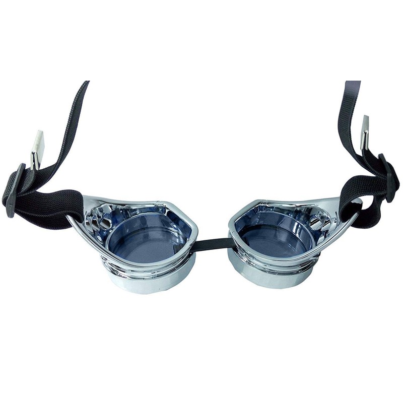 Ultra Silver with Blue Lenses Steampunk Goggles Mens Womens Cyber