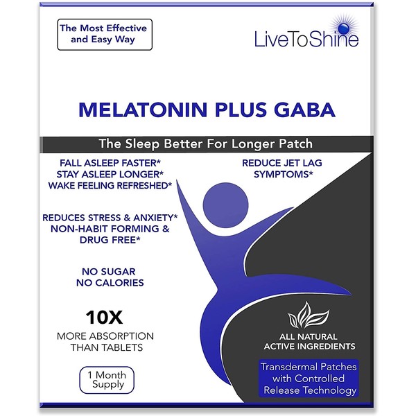 Natural Sleep Aid Melatonin & GABA Patch - Improves Sleep Quality Anxiety and Stress - Sleep Longer Wake Refreshed - Reduce Jet Lag - USA Made by Live To Shine