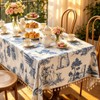 Retro Blue White Toile De Jouy Printed Rectangular Tablecloth, Premium