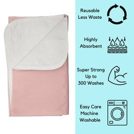 Bed Pad Washable Incontinence Underpad - Heavy Duty, Super Absorbent Waterproof Urinary Mattress Protector - Reusable Dry Bed Wetting Premium Protection for Seniors, Children 34 x 36 - 4 Pack Pink 9oz