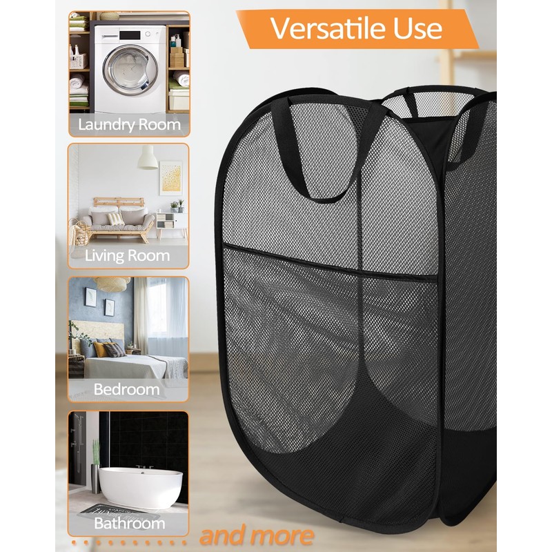 Durable Collapsible Laundry Baskets, Upgrade Foldable Pop Up Hamper for