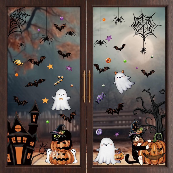 ZAWE 9 Sheets Halloween Window Clings Castle Ghosts Bats Evil