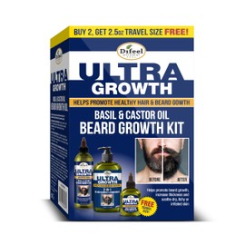 Difeel Men's Ultra Growth Beard Care 3-PC Gift Set for Men - Includes 2-in-1 Beard Shampoo & Conditioner 12oz, Beard Growth Oil 8oz, and Bonus Travel Size Beard Oil