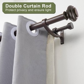 Double Curtain Rods 72 to 144 Inches with Solid Aluminum Alloy Brackets, 1 Inch Adjustable Drapery Rod, Heavy Duty Dual Curtains Rod for Window, Sliding Door, Living Room, Bedroom Decoration, Brown