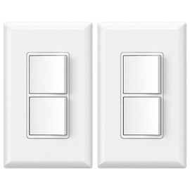 ELEGRP Decorator Double Rocker Light Switch, Two Single Pole Electrical Paddle Switch, 15A 120V, in-Wall On/Off, with Screwless Wall Plate, Self-grounding, UL Listed (2 Pack, Glossy White)
