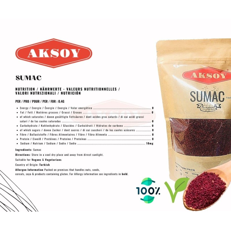 Aksoy Premium Ground Sumac 500gr Bulk Ground Sumac Berries, Bran
