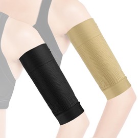 Lunhoo 2 Pairs Slimming Arm Sleeves, Arm Elastic Compression Arm Shapers, Sport Arm Shapers for Women Girls, Black, Beige, One Size