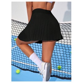 MakeMeChic Women's Tennis Skirt High Waist Pleated with Phone Pocket Mini Skirt for Tennis Golf Sports Workout Running Black Small