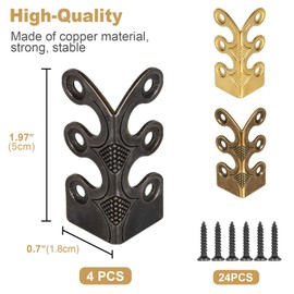 Baseboard Corner Protectors,4 Pcs Vintage Metal Skirting Board Corner Protectors for File Boxes,Bookshelves,Wooden Cases,Jewel Cases Decorative (Blcak)