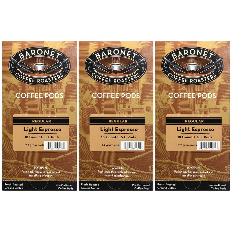 Baronet Coffee Single Espresso Light ESE Pods, 54 Count, 2.0
