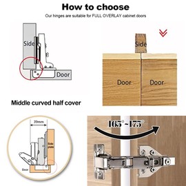 2 Pcs Kitchen Cabinet Door Hinges 165 Degree Kitchen Cupboard Hinges Soft Close Corner Kitchen Cabinet Hinges Folding Mute Cabinet Hinges (Middle Curved Half Cover)