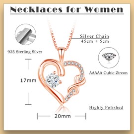 Cangall Necklace for Women Infinity Necklaces Rose Gold, 925 Sterling Silver Necklaces with Cubic Zircon, 21st Birthday Gifts for Her, Lovely Eternity Rose Gold Necklace for Birthday Mother's day