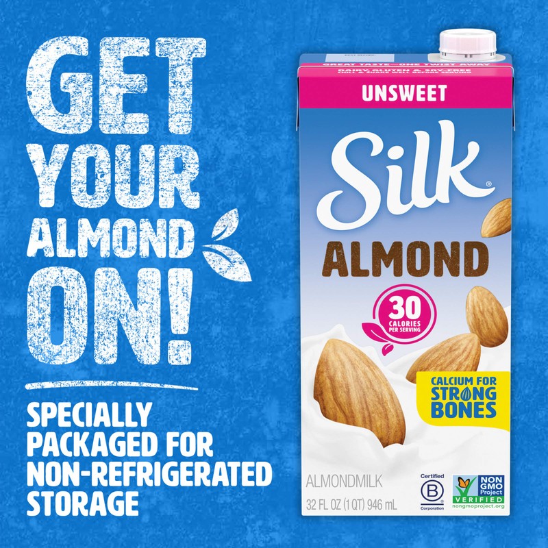 Silk Shelf-Stable Almond Milk, Unsweetened, Dairy-Free, Vegan, Non-GMO Project Verified,