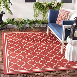 Safavieh Courtyard Collection CY6918 Trellis Indoor/ Outdoor Area Rug, 4' x 5'7", Red / Bone