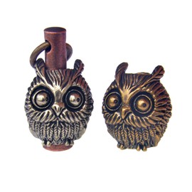 Knife Lanyard Beads, Necklace Pendant Beads, Charms Beads, Knife Pendant Beads, Paracord Beads, Cutee Owl Solid Brass Parachute Cord EDC Bead DIY Accessories(Pack of 2) w/Pin (1 copper and 1 white)