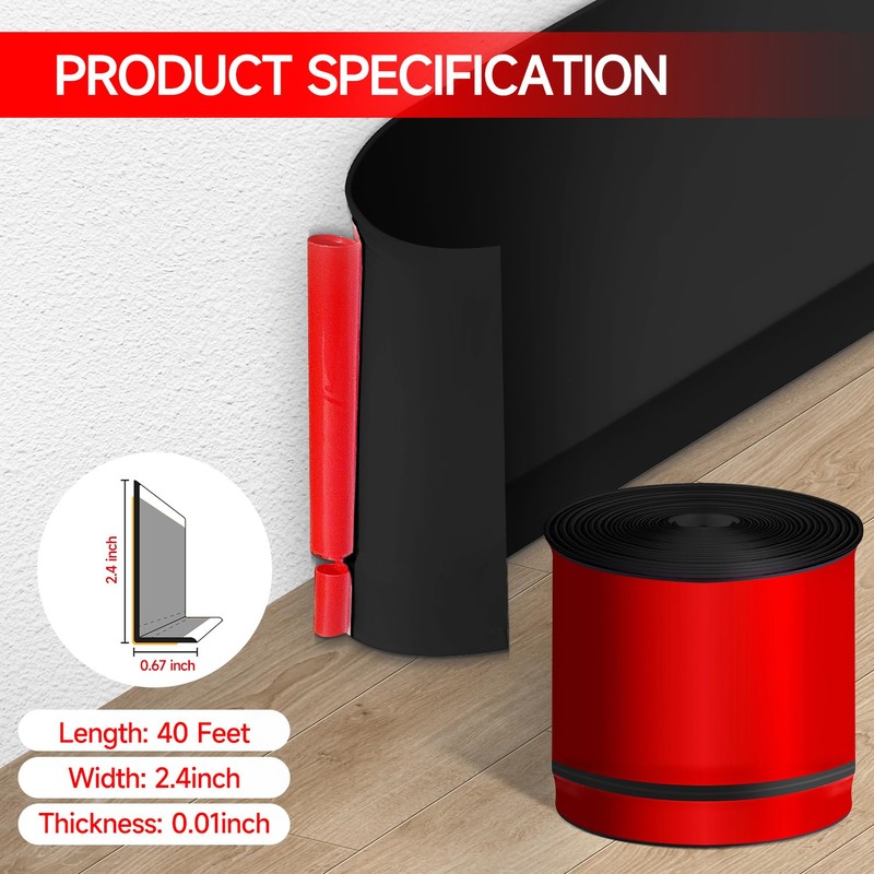 Flexible Baseboard Molding Trim 3 Inch(W) x 40 Feet(L) Self