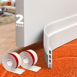 Holikme 2 Door Draft Stopper Under Door Draft Blocker Insulator Door Sweep Weather Stripping Noise Stopper Strong Adhesive White 37" Length